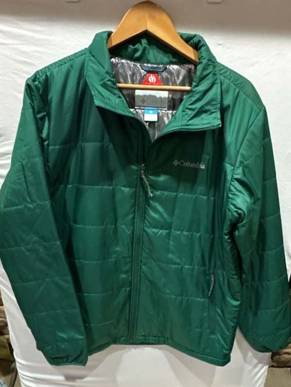 Columbia Omni-Heat Puffer Jacket Size L Green Quilted Full Zip
